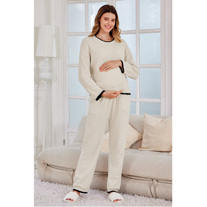 V For City Pajamas Fleece 2 Piece Postpartum Lounge Set Maternity Comfy Pockets Color Block Long Sleeve Cozy Winter