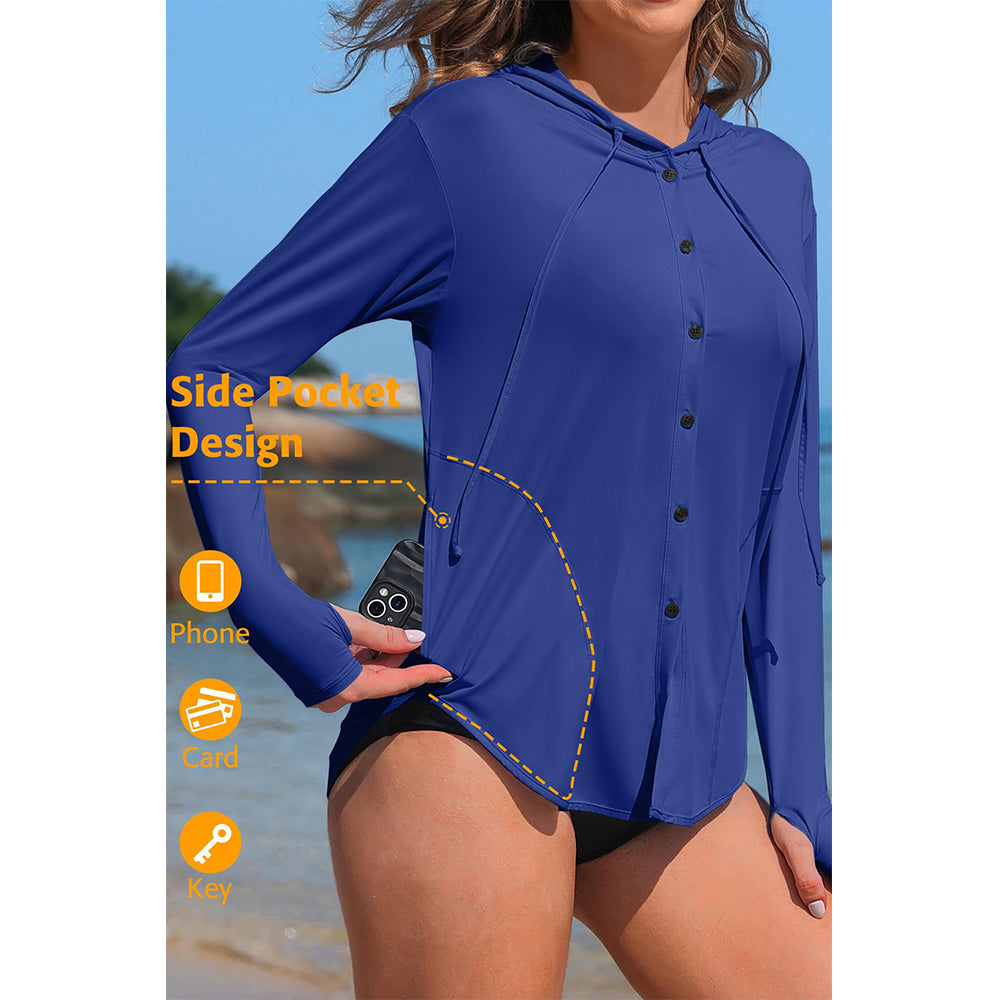 Attraco Women's UPF 50+ Sun Protection Clothing Rash Guard Button Down SPF Hoodie Beach Shirts