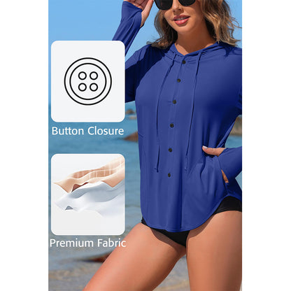 Attraco Women's UPF 50+ Sun Protection Clothing Rash Guard Button Down SPF Hoodie Beach Shirts