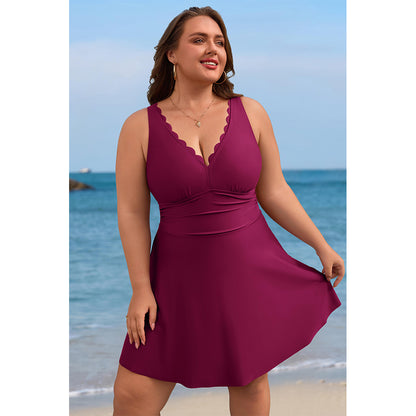 Charmo Women's Plus Size One Piece Swim Dress with Tummy Control & Adjustable Straps Full Coverage Swimsuit Dress