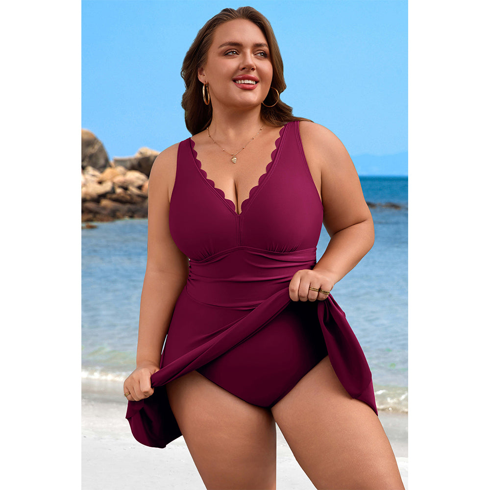 Charmo Women's Plus Size One Piece Swim Dress with Tummy Control & Adjustable Straps Full Coverage Swimsuit Dress