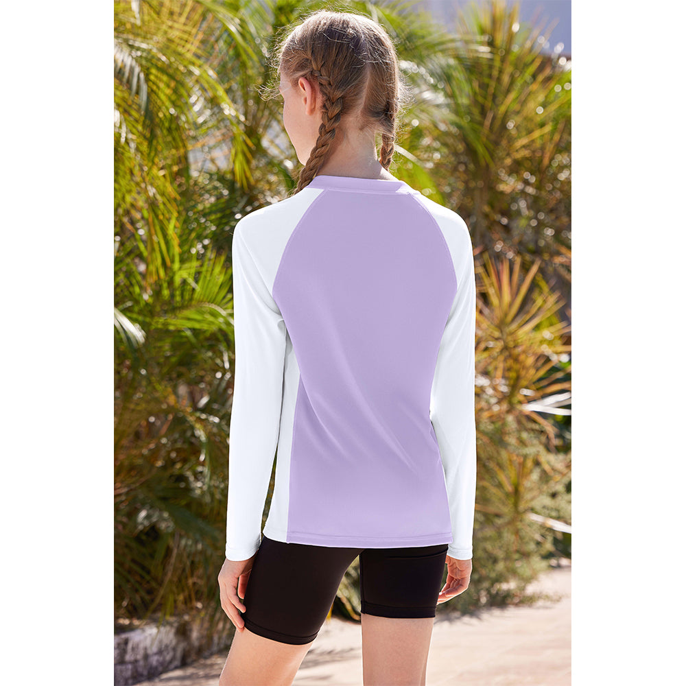 Charmo Rash Guard for Girls UPF 50+ UV Protection Swim Shirt Zip Up Long Sleeve Swim Top Athletic Shirts 7-16 Years