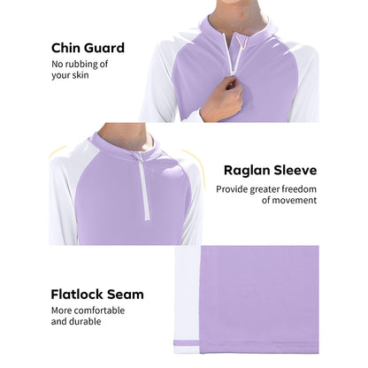 Charmo Rash Guard for Girls UPF 50+ UV Protection Swim Shirt Zip Up Long Sleeve Swim Top Athletic Shirts 7-16 Years