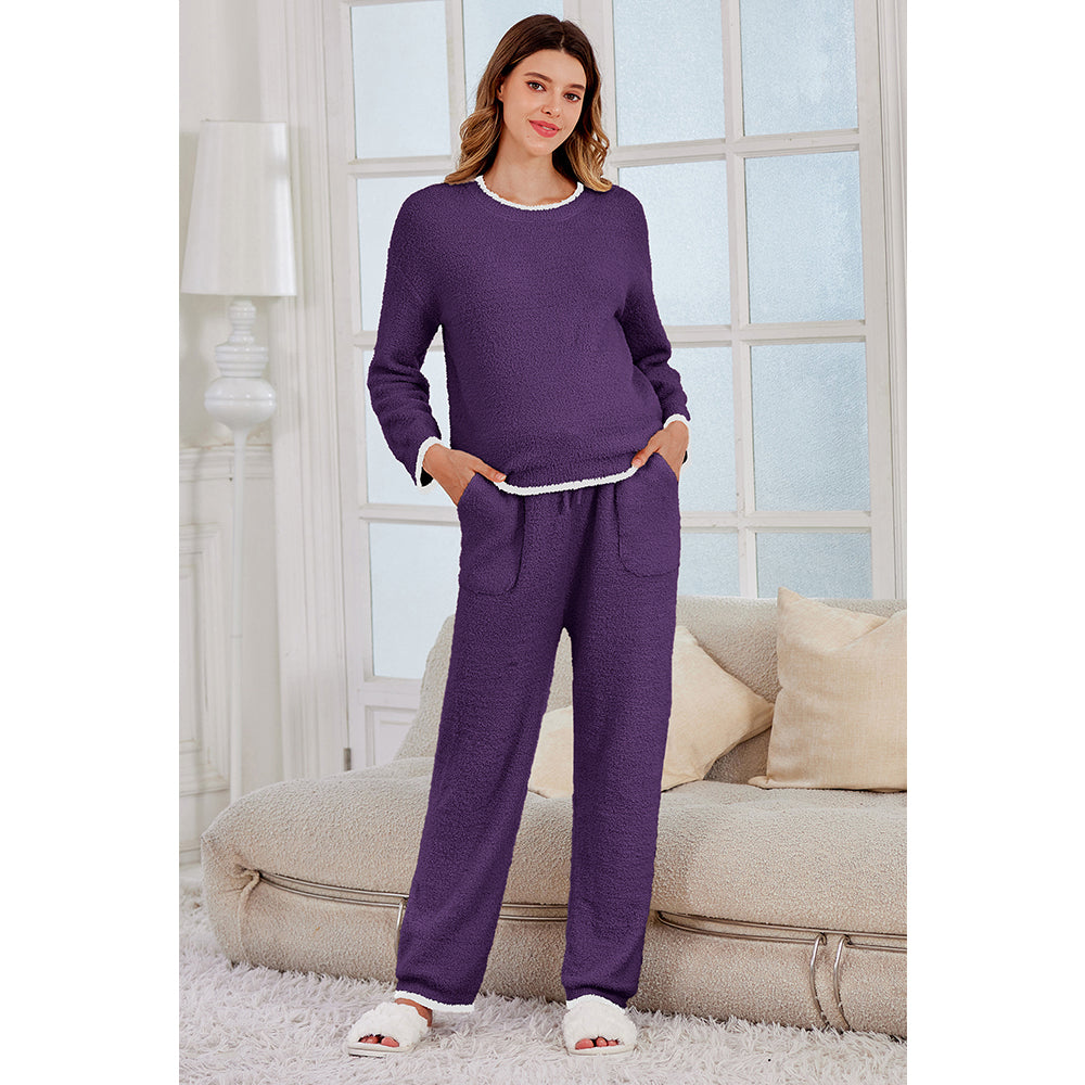 V For City Pajamas Fleece 2 Piece Postpartum Lounge Set Maternity Comfy Pockets Color Block Long Sleeve Cozy Winter