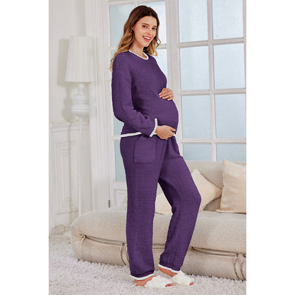 V For City Pajamas Fleece 2 Piece Postpartum Lounge Set Maternity Comfy Pockets Color Block Long Sleeve Cozy Winter