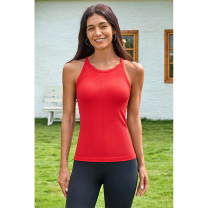 Attraco Women's Seamless Workout Tank Tops with Built in Bra Crew Neck Basic Ribbed Tank Top Racerback Athletic Camisole