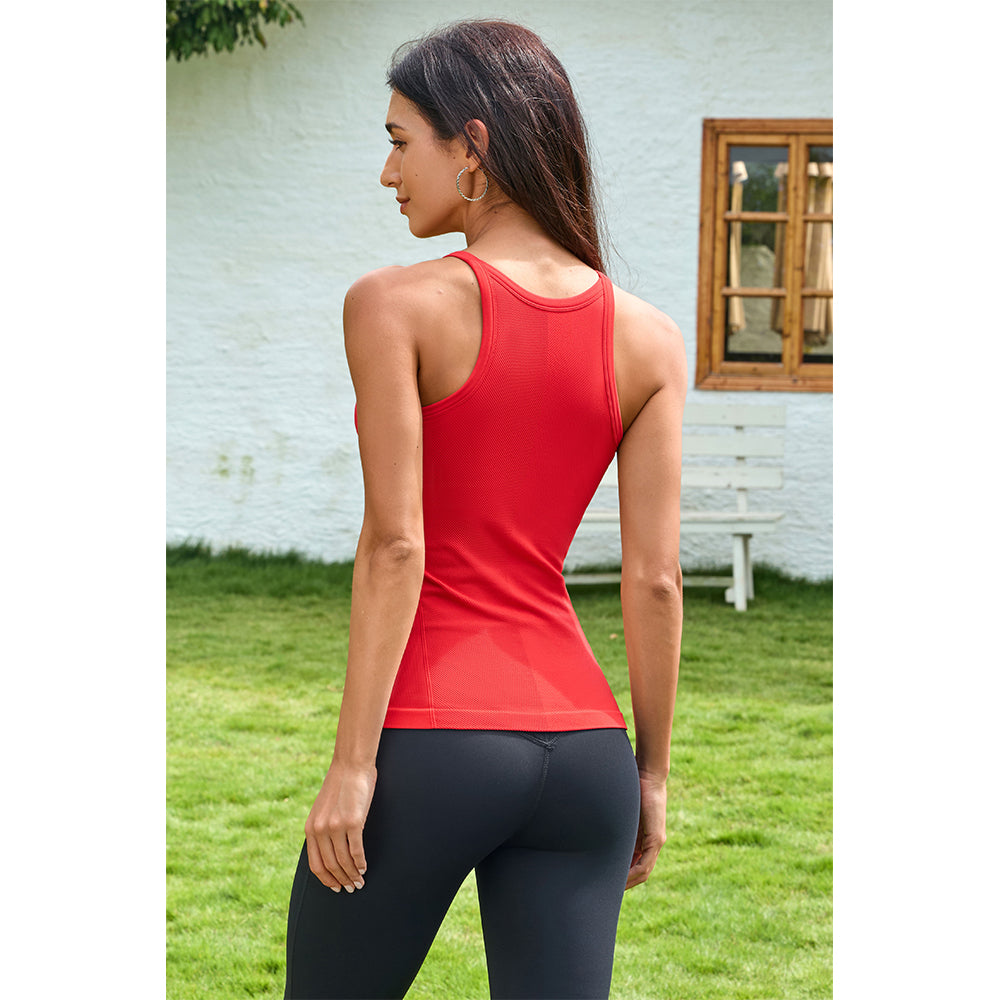 Attraco Women's Seamless Workout Tank Tops with Built in Bra Crew Neck Basic Ribbed Tank Top Racerback Athletic Camisole