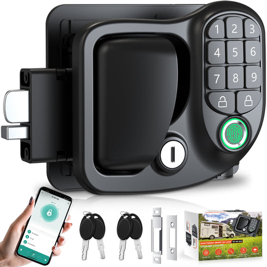 Wodli Upgraded RV Door Lock Replacement, 4-in-1 RV Lock Keyless Entry with Bluetooth, Fingerprint, Passwords, Keys, Opening Size 3.75"x2.75"x1.5", Not fit Class A or Class C RVs