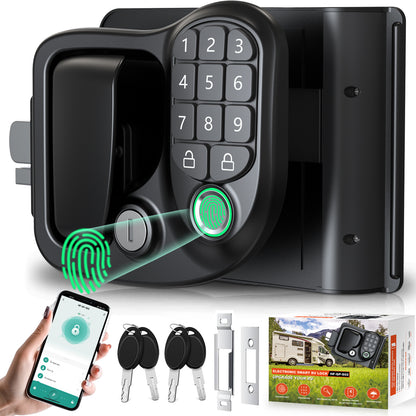 Wodli RV Door Lock Keyless Entry, 4-in-1 RV Keyless Entry with Bluetooth, Fingerprint, Keypad, Camper Door Lock, RV Door Latch for Camper, Lock Hole 3.75"x2.75"x1.5", Not fit Class A or Class C RVs