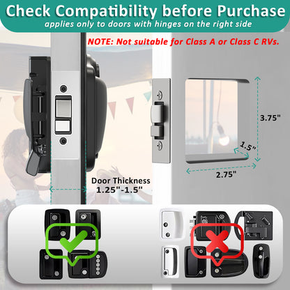 Wodli Upgraded RV Door Lock Replacement, 4-in-1 RV Lock Keyless Entry with Bluetooth, Fingerprint, Passwords, Keys, Opening Size 3.75"x2.75"x1.5", Not fit Class A or Class C RVs