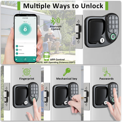 Wodli RV Door Lock Keyless Entry, 4-in-1 RV Keyless Entry with Bluetooth, Fingerprint, Keypad, Camper Door Lock, RV Door Latch for Camper, Lock Hole 3.75"x2.75"x1.5", Not fit Class A or Class C RVs