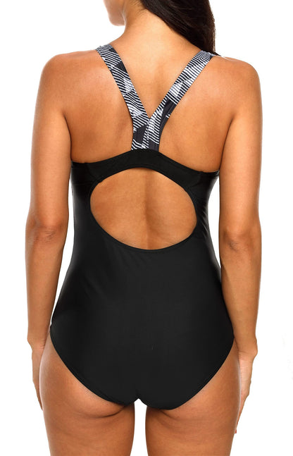 Charmo Women's Print One Piece Athletic Racerback Swimsuit Slimming Bathing Suit