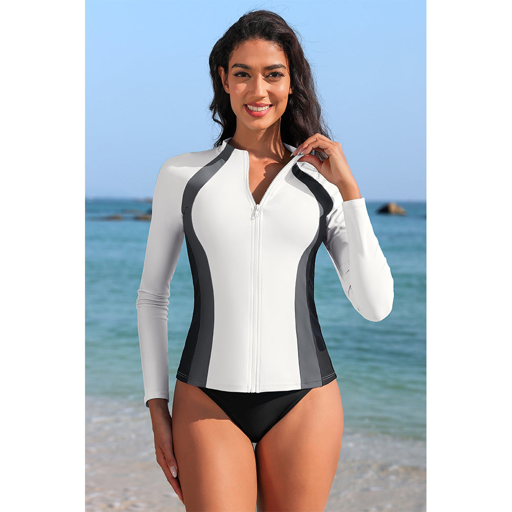 Attraco Women's Full Zip UPF 50+ Long Sleeve Rash Guard Shirts Sun Protection Surfing Swimsuit