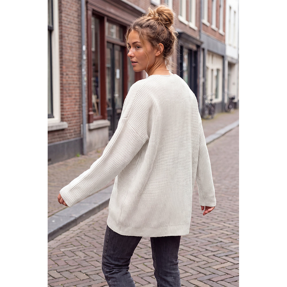 Attraco Women's Oversized V Neck Tunic Sweater Long Sleeve Ribbed Knit Pullover Casual Fall Winter Soft Cozy Top