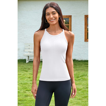 Attraco Women's Seamless Workout Tank Tops with Built in Bra Crew Neck Basic Ribbed Tank Top Racerback Athletic Camisole
