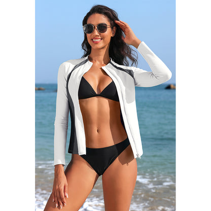 Attraco Women's Full Zip UPF 50+ Long Sleeve Rash Guard Shirts Sun Protection Surfing Swimsuit