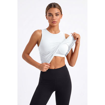 Attraco Women's Ribbed Athletic Tank Top with Built-In Bra and Side Ruched Detail