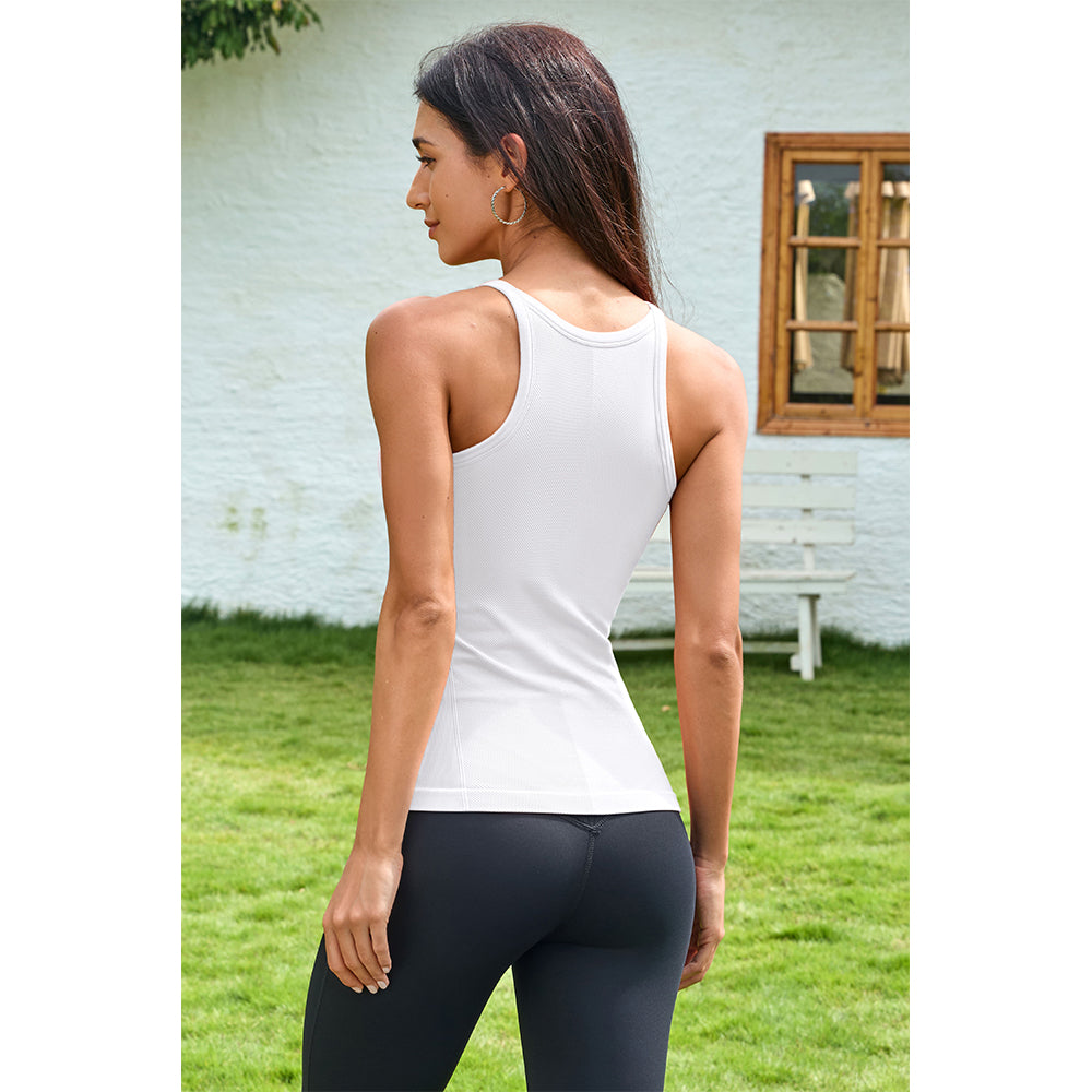 Attraco Women's Seamless Workout Tank Tops with Built in Bra Crew Neck Basic Ribbed Tank Top Racerback Athletic Camisole